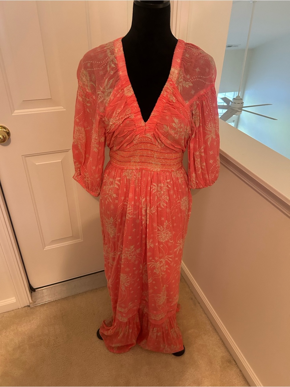 Free People Women’s Coral Floral V-Neck Maxi Dress